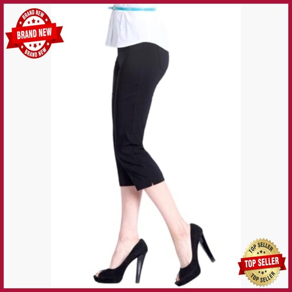 Tummy Control Pull-On Capri Pants with Wide Band, Straight Leg Fit - Picture 2 of 7